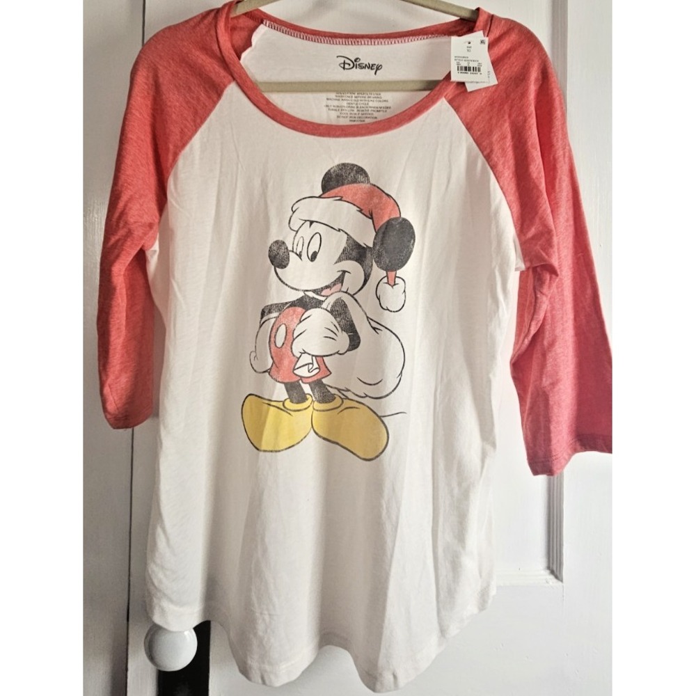 Walt Disney Mickey Christmas raglan shirt cotton blend woman /teens Sz XL